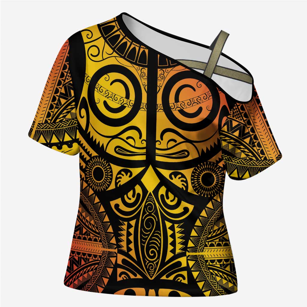 Marquesas Islands Cross Shoulder Shirt Marquesan Tattoo Yellow Gradient - Polynesian Pride