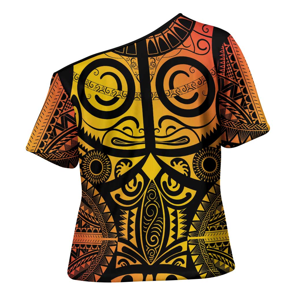 Marquesas Islands Cross Shoulder Shirt Marquesan Tattoo Yellow Gradient - Polynesian Pride