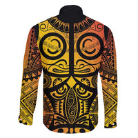 Marquesas Islands Family Matching Long Sleeve Bodycon Dress and Hawaiian Shirt Marquesan Tattoo Yellow Gradient - Polynesian Pride