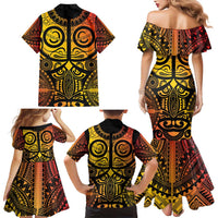 Marquesas Islands Family Matching Mermaid Dress and Hawaiian Shirt Marquesan Tattoo Yellow Gradient - Polynesian Pride