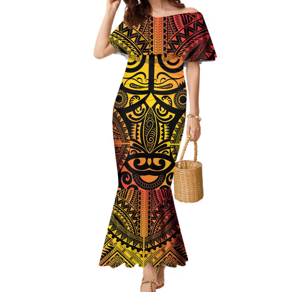 Marquesas Islands Family Matching Mermaid Dress and Hawaiian Shirt Marquesan Tattoo Yellow Gradient - Polynesian Pride