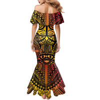 Marquesas Islands Family Matching Mermaid Dress and Hawaiian Shirt Marquesan Tattoo Yellow Gradient - Polynesian Pride