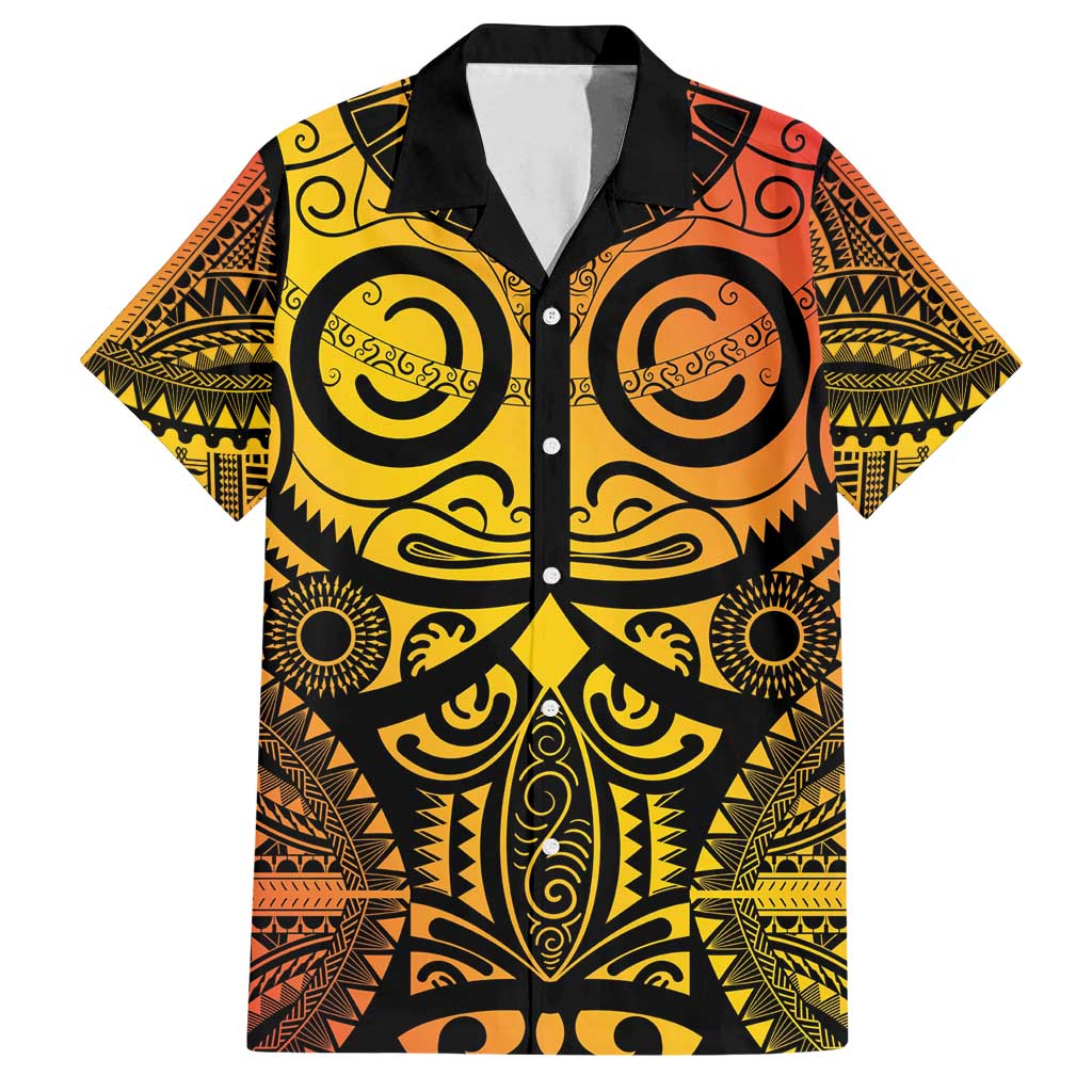 Marquesas Islands Family Matching Off Shoulder Short Dress and Hawaiian Shirt Marquesan Tattoo Yellow Gradient - Polynesian Pride