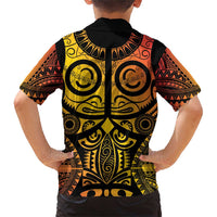 Marquesas Islands Family Matching Short Sleeve Bodycon Dress and Hawaiian Shirt Marquesan Tattoo Yellow Gradient - Polynesian Pride