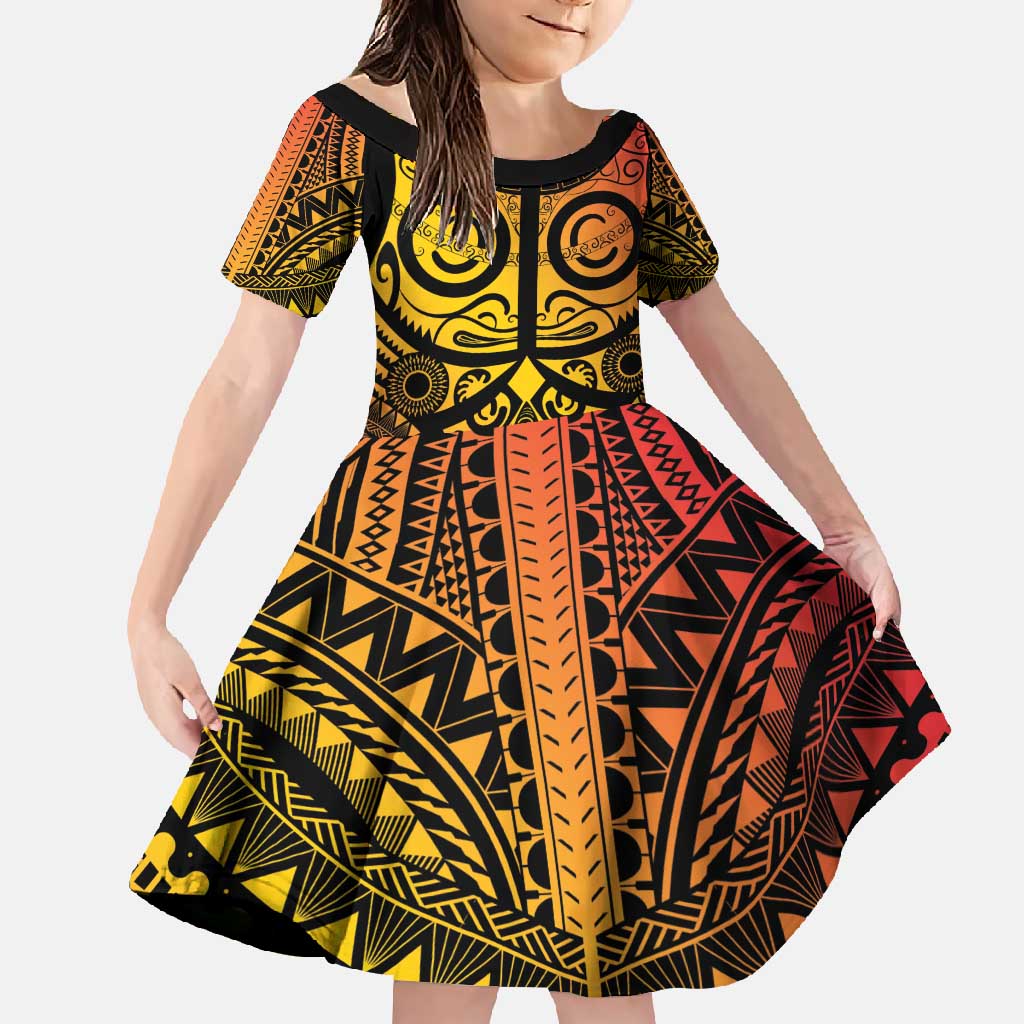 Marquesas Islands Family Matching Short Sleeve Bodycon Dress and Hawaiian Shirt Marquesan Tattoo Yellow Gradient - Polynesian Pride