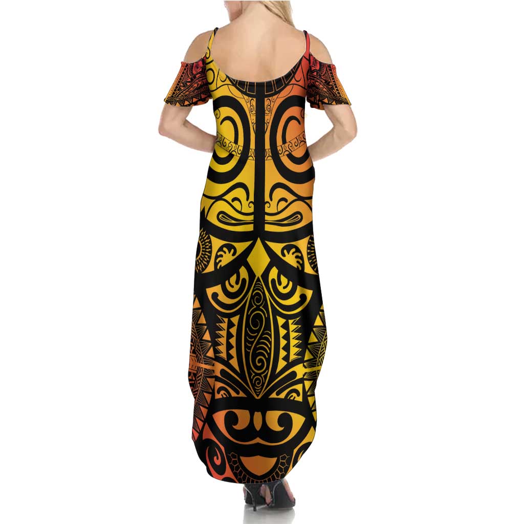 Marquesas Islands Family Matching Summer Maxi Dress and Hawaiian Shirt Marquesan Tattoo Yellow Gradient - Polynesian Pride
