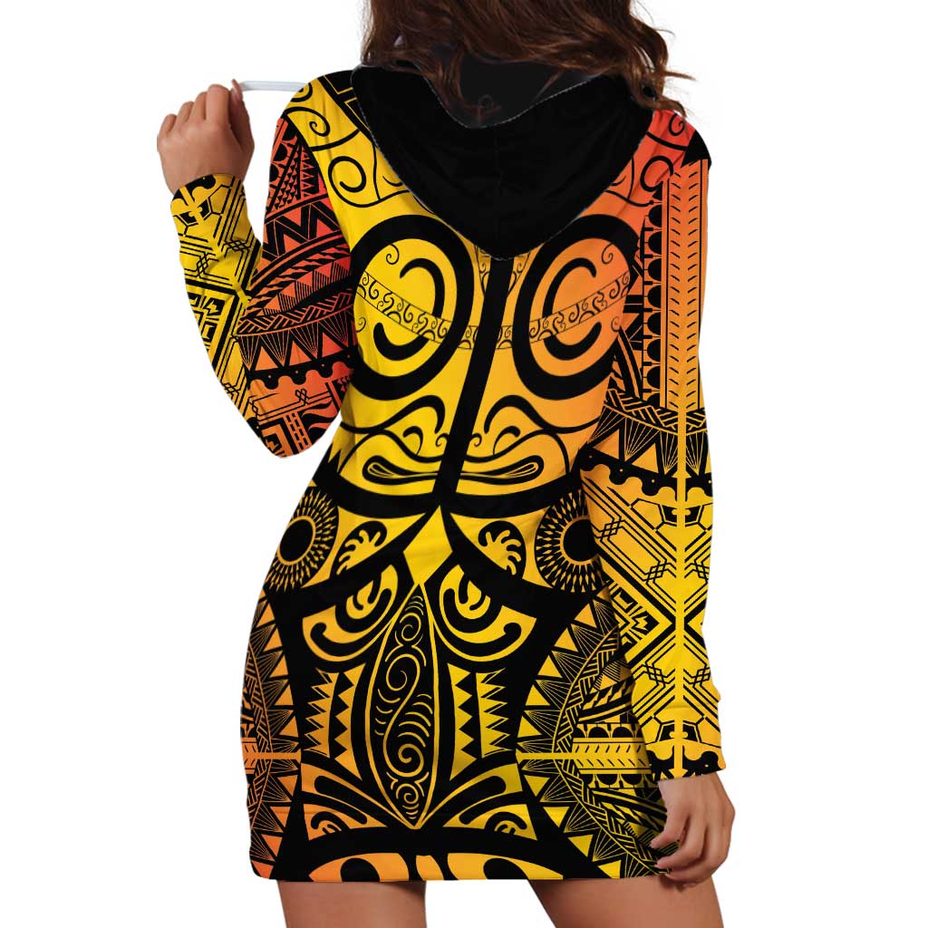Marquesas Islands Hoodie Dress Marquesan Tattoo Yellow Gradient - Polynesian Pride