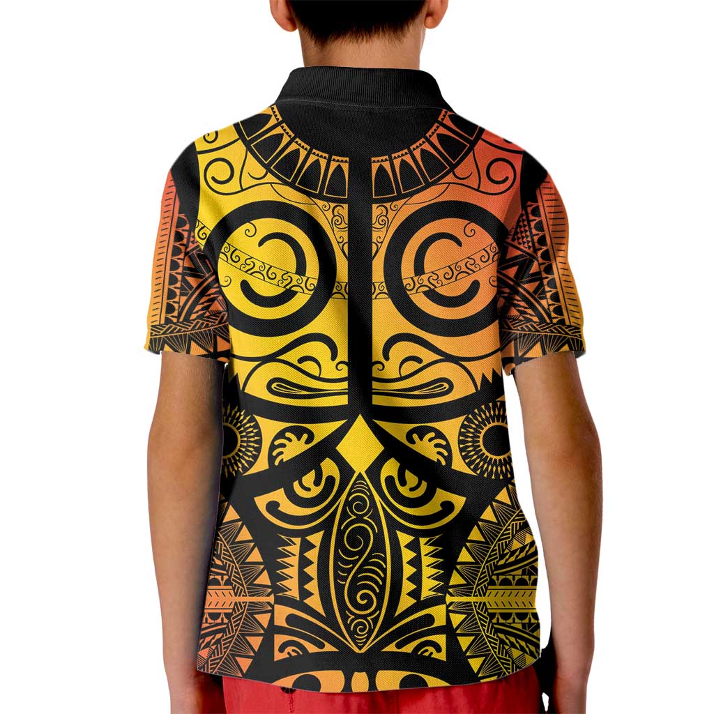 Marquesas Islands Kid Polo Shirt Marquesan Tattoo Yellow Gradient - Polynesian Pride