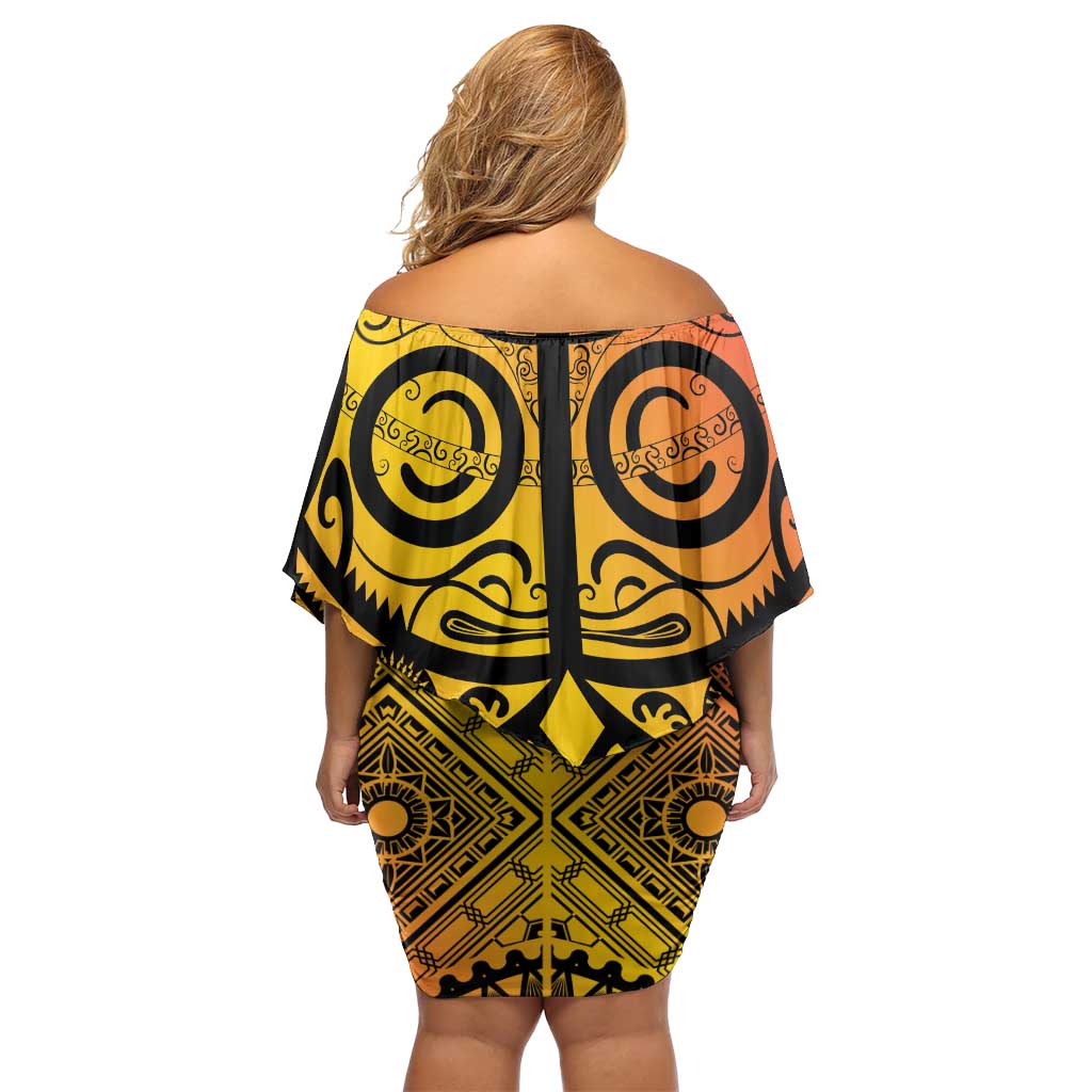 Marquesas Islands Off Shoulder Short Dress Marquesan Tattoo Yellow Gradient - Polynesian Pride