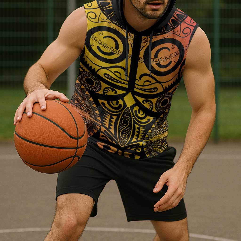 Marquesas Islands Sleeveless Hoodie Marquesan Tattoo Yellow Gradient - Polynesian Pride