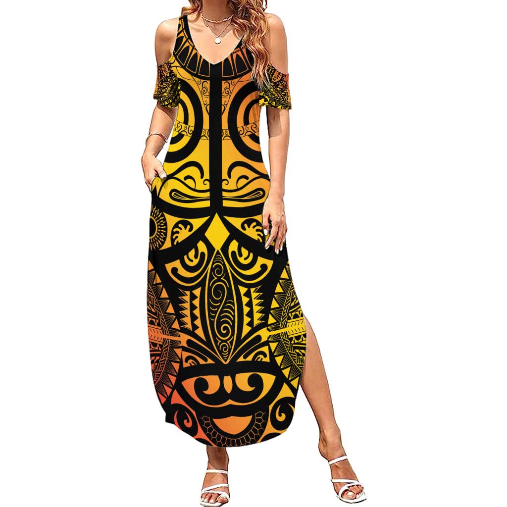 Marquesas Islands Summer Maxi Dress Marquesan Tattoo Yellow Gradient - Polynesian Pride