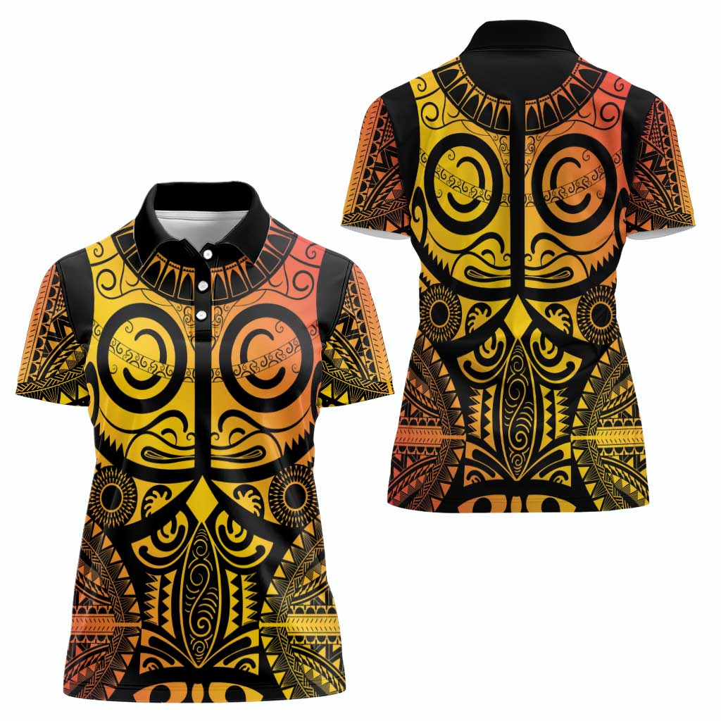 Marquesas Islands Women Polo Shirt Marquesan Tattoo Yellow Gradient - Polynesian Pride