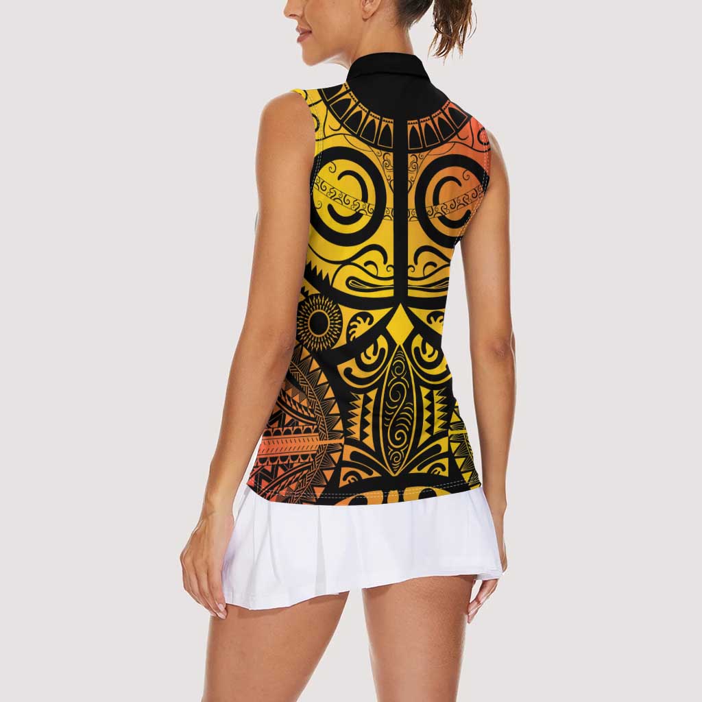 Marquesas Islands Women Sleeveless Polo Shirt Marquesan Tattoo Yellow Gradient - Polynesian Pride