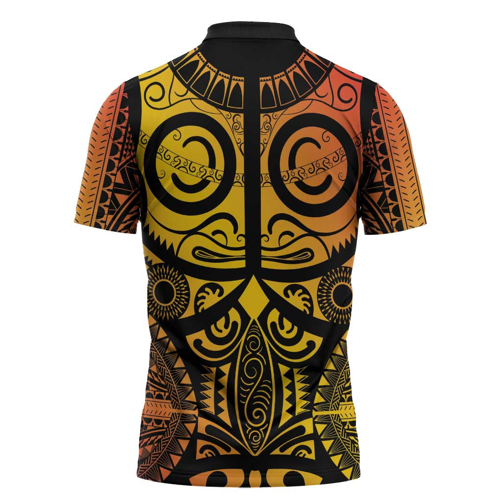 Marquesas Islands Zipper Polo Shirt Marquesan Tattoo Yellow Gradient - Polynesian Pride