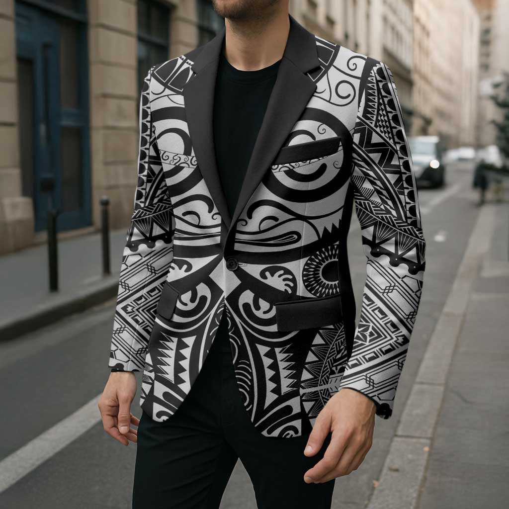 Marquesas Islands Blazer Marquesan Tattoo Black White Color - Polynesian Pride