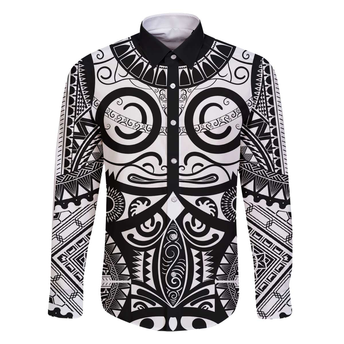 Marquesas Islands Family Matching Off The Shoulder Long Sleeve Dress and Hawaiian Shirt Marquesan Tattoo Black White Color - Polynesian Pride