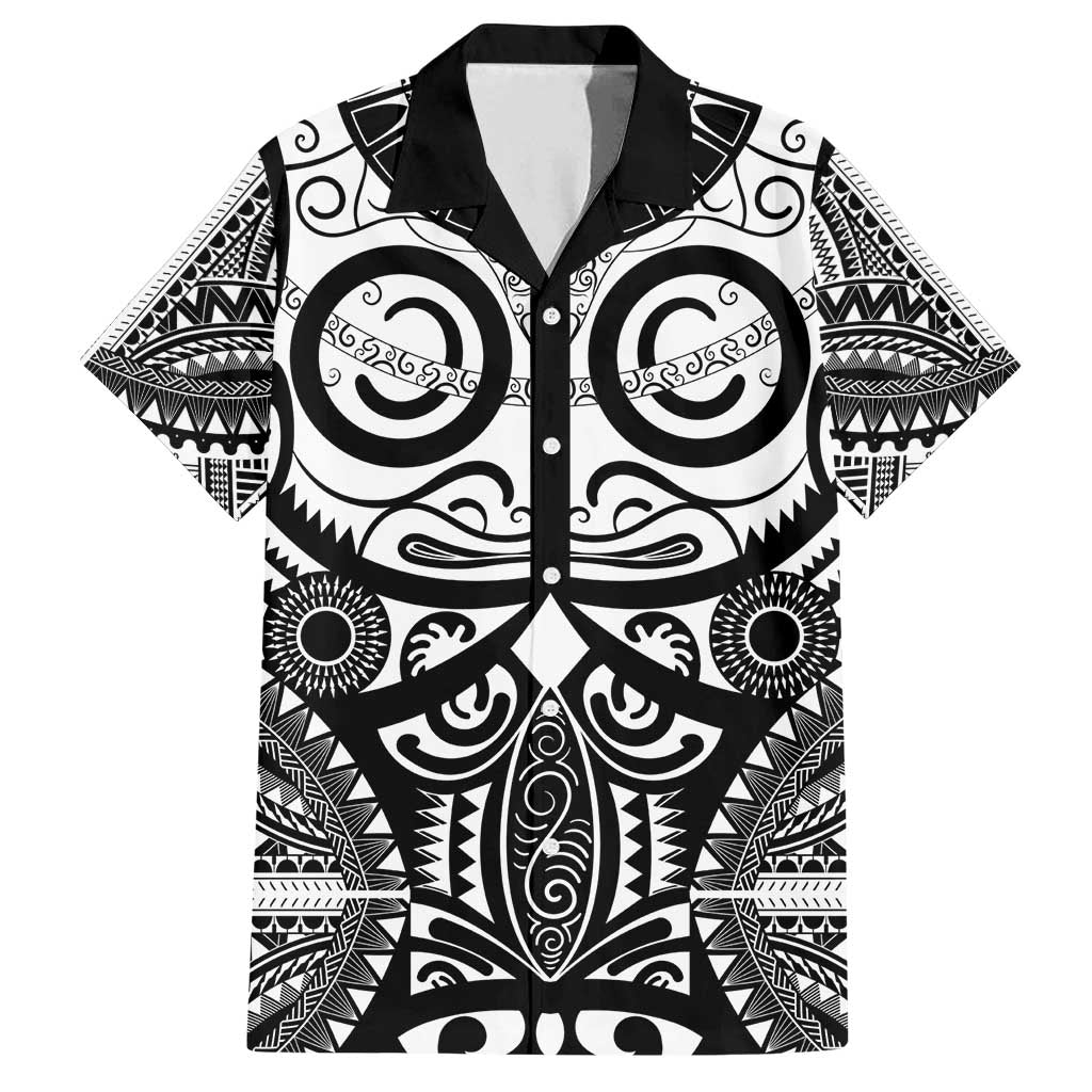 Marquesas Islands Family Matching Off Shoulder Maxi Dress and Hawaiian Shirt Marquesan Tattoo Black White Color - Polynesian Pride
