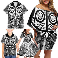 Marquesas Islands Family Matching Off Shoulder Short Dress and Hawaiian Shirt Marquesan Tattoo Black White Color - Polynesian Pride