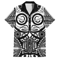 Marquesas Islands Family Matching Off Shoulder Short Dress and Hawaiian Shirt Marquesan Tattoo Black White Color - Polynesian Pride