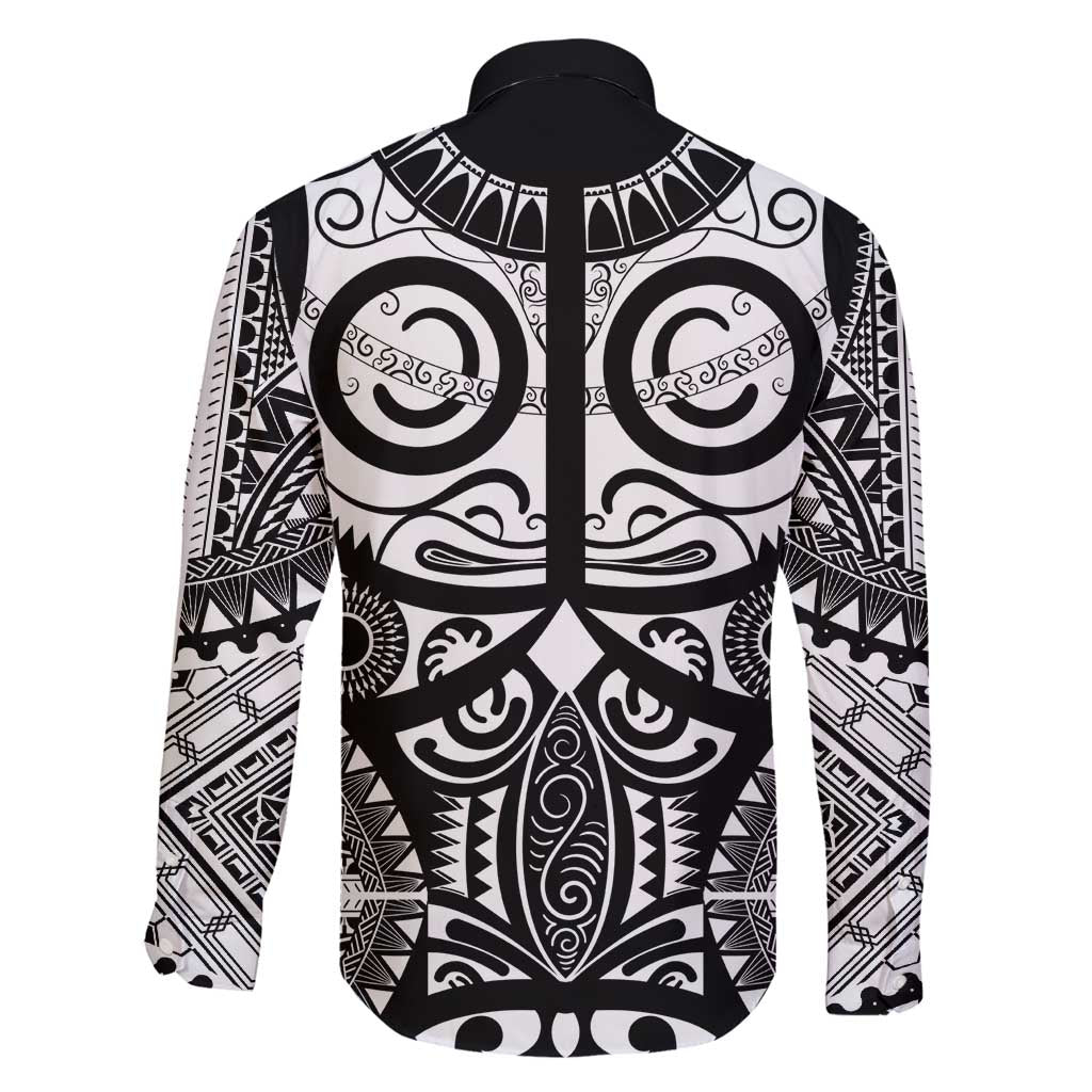 Marquesas Islands Family Matching Off Shoulder Short Dress and Hawaiian Shirt Marquesan Tattoo Black White Color - Polynesian Pride