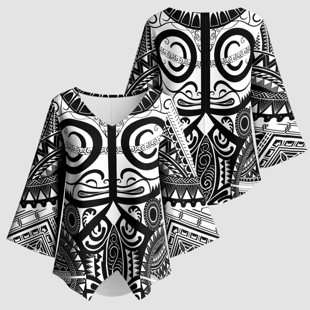 Marquesas Islands Kimono Sleeve Blouse Marquesan Tattoo Black White Color - Polynesian Pride