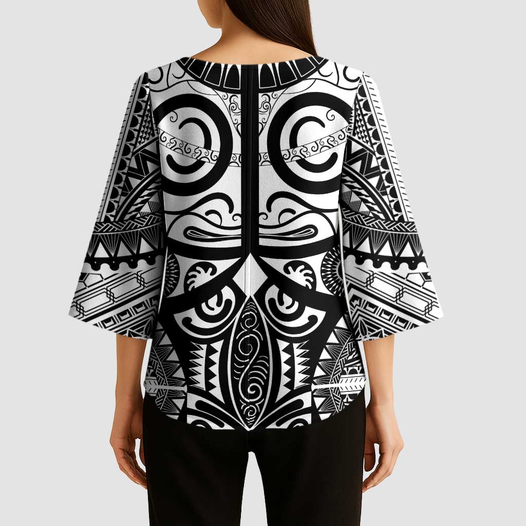 Marquesas Islands Kimono Sleeve Blouse Marquesan Tattoo Black White Color - Polynesian Pride