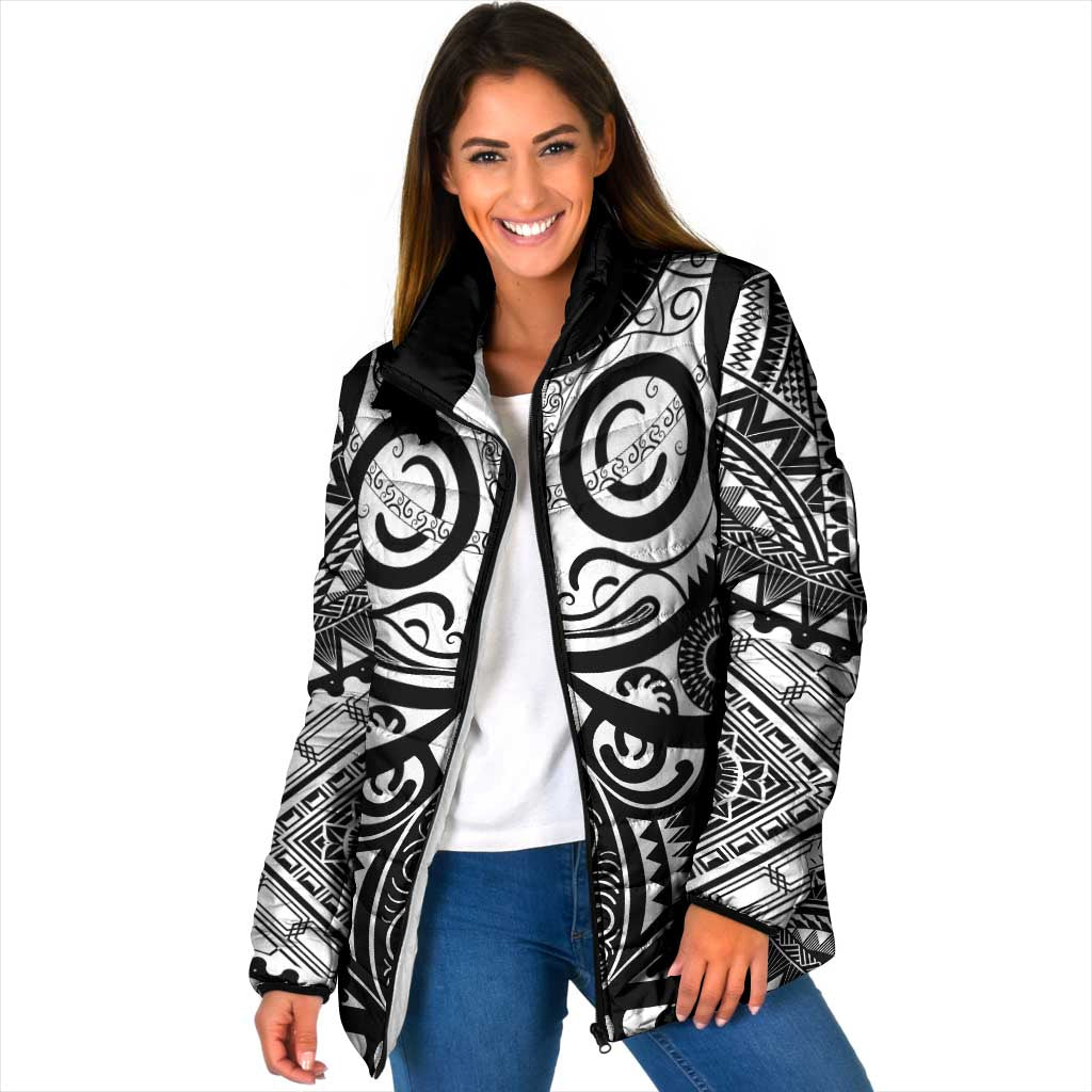 Marquesas Islands Padded Jacket Marquesan Tattoo Black White Color - Polynesian Pride