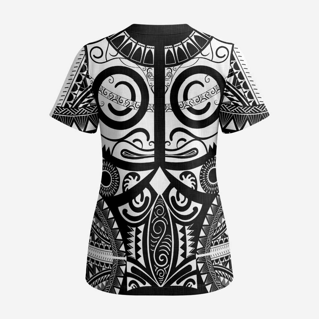 Marquesas Islands Scrub Top Marquesan Tattoo Black White Color - Polynesian Pride