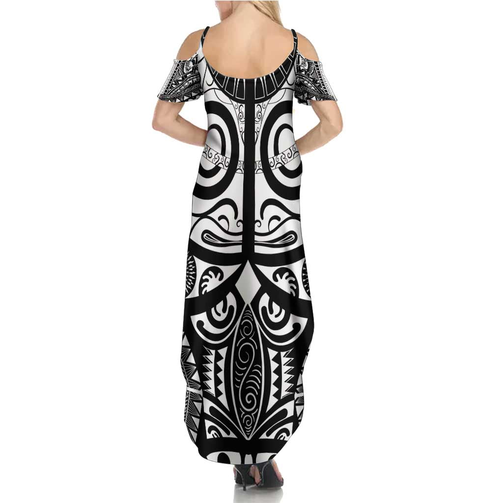 Marquesas Islands Summer Maxi Dress Marquesan Tattoo Black White Color - Polynesian Pride
