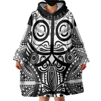 Marquesas Islands Wearable Blanket Hoodie Marquesan Tattoo Black White Color - Polynesian Pride