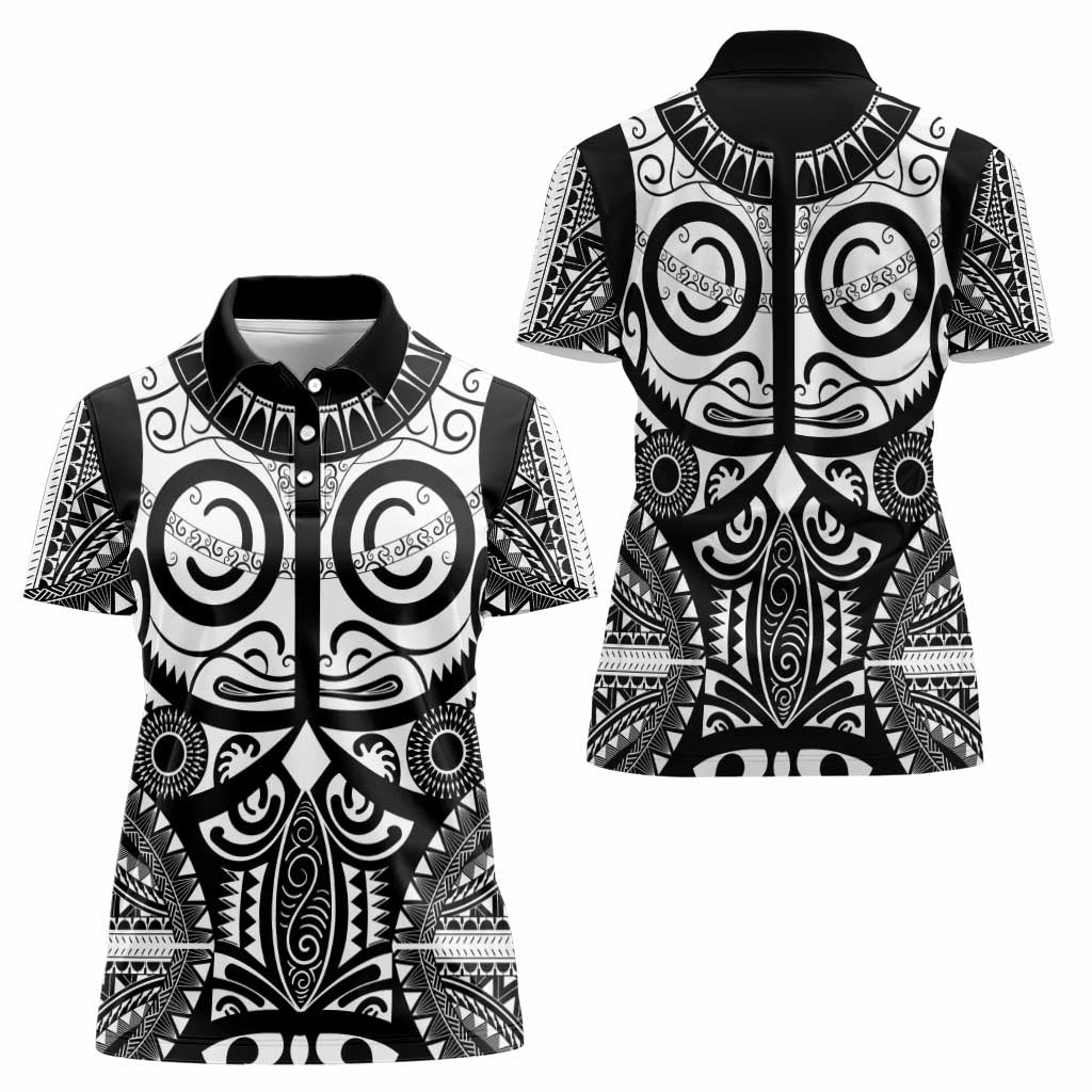 Marquesas Islands Women Polo Shirt Marquesan Tattoo Black White Color - Polynesian Pride