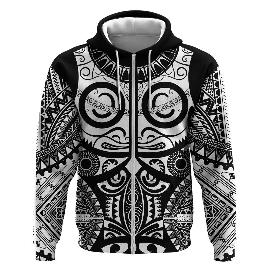 Marquesas Islands Zip Hoodie Marquesan Tattoo Black White Color - Polynesian Pride