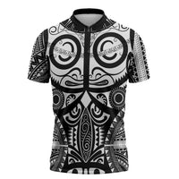 Marquesas Islands Zipper Polo Shirt Marquesan Tattoo Black White Color - Polynesian Pride