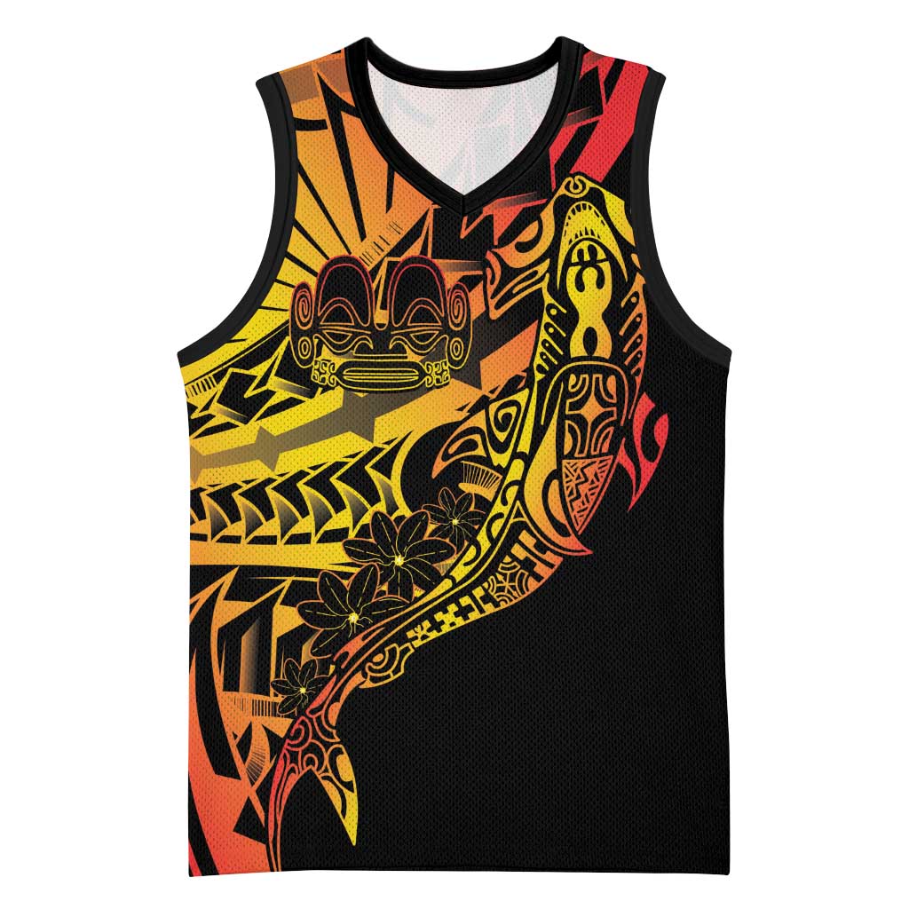 Gradient Marquesas Islands Basketball Jersey Marquesan Matatiki Hammerhead Shark Patutiki - Polynesian Pride