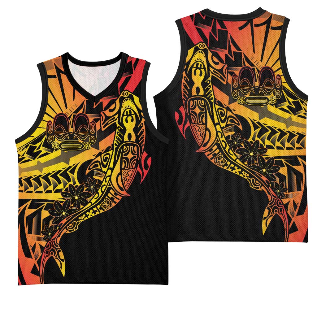 Gradient Marquesas Islands Basketball Jersey Marquesan Matatiki Hammerhead Shark Patutiki - Polynesian Pride