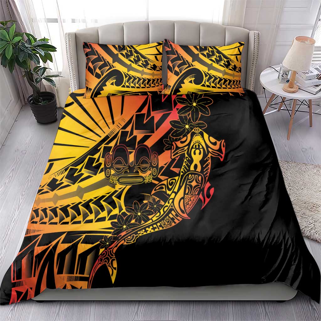 Gradient Marquesas Islands Bedding Set Marquesan Matatiki Hammerhead Shark Patutiki - Polynesian Pride
