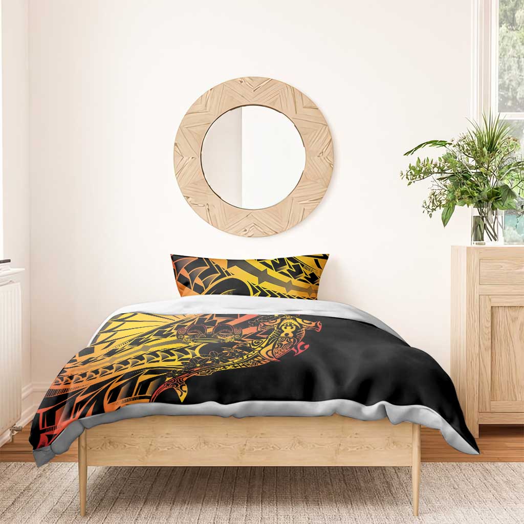 Gradient Marquesas Islands Bedding Set Marquesan Matatiki Hammerhead Shark Patutiki - Polynesian Pride