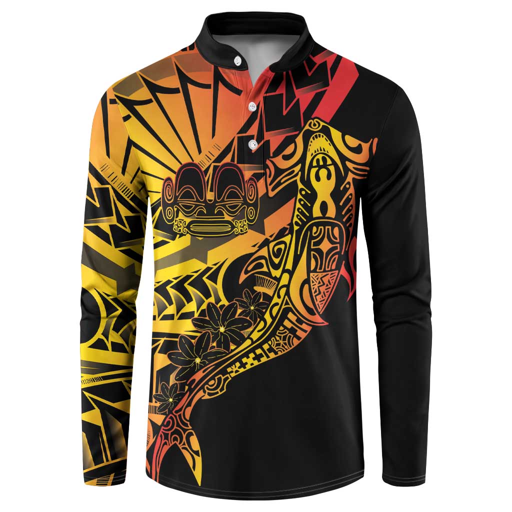 Gradient Marquesas Islands Button Sweatshirt Marquesan Matatiki Hammerhead Shark Patutiki - Polynesian Pride