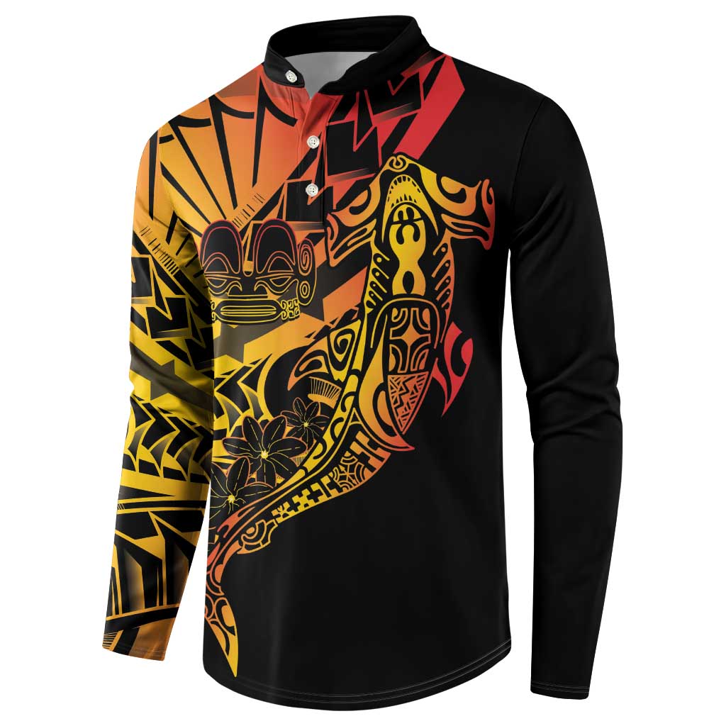 Gradient Marquesas Islands Button Sweatshirt Marquesan Matatiki Hammerhead Shark Patutiki - Polynesian Pride