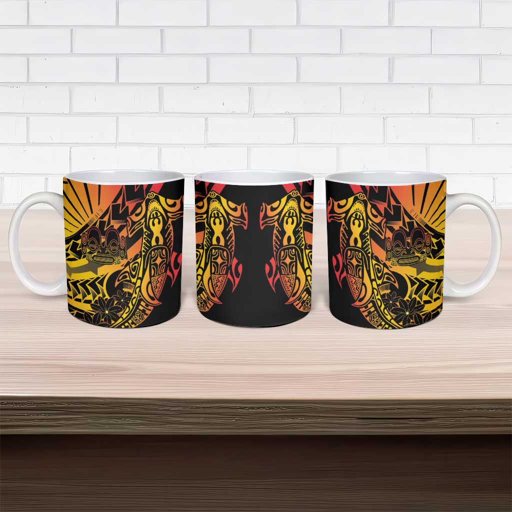 Gradient Marquesas Islands Ceramic Mug Marquesan Matatiki Hammerhead Shark Patutiki - Polynesian Pride