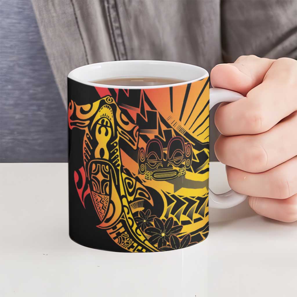 Gradient Marquesas Islands Ceramic Mug Marquesan Matatiki Hammerhead Shark Patutiki - Polynesian Pride
