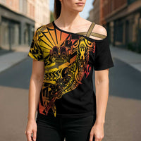 Gradient Marquesas Islands Cross Shoulder Shirt Marquesan Matatiki Hammerhead Shark Patutiki - Polynesian Pride