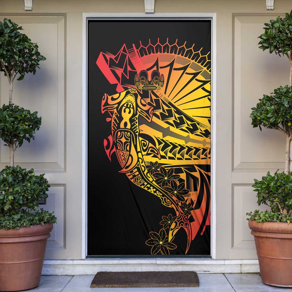 Gradient Marquesas Islands Door Cover Marquesan Matatiki Hammerhead Shark Patutiki - Polynesian Pride