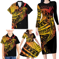 Gradient Marquesas Islands Family Matching Long Sleeve Bodycon Dress and Hawaiian Shirt Marquesan Matatiki Hammerhead Shark Patutiki - Polynesian Pride