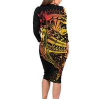Gradient Marquesas Islands Family Matching Long Sleeve Bodycon Dress and Hawaiian Shirt Marquesan Matatiki Hammerhead Shark Patutiki - Polynesian Pride