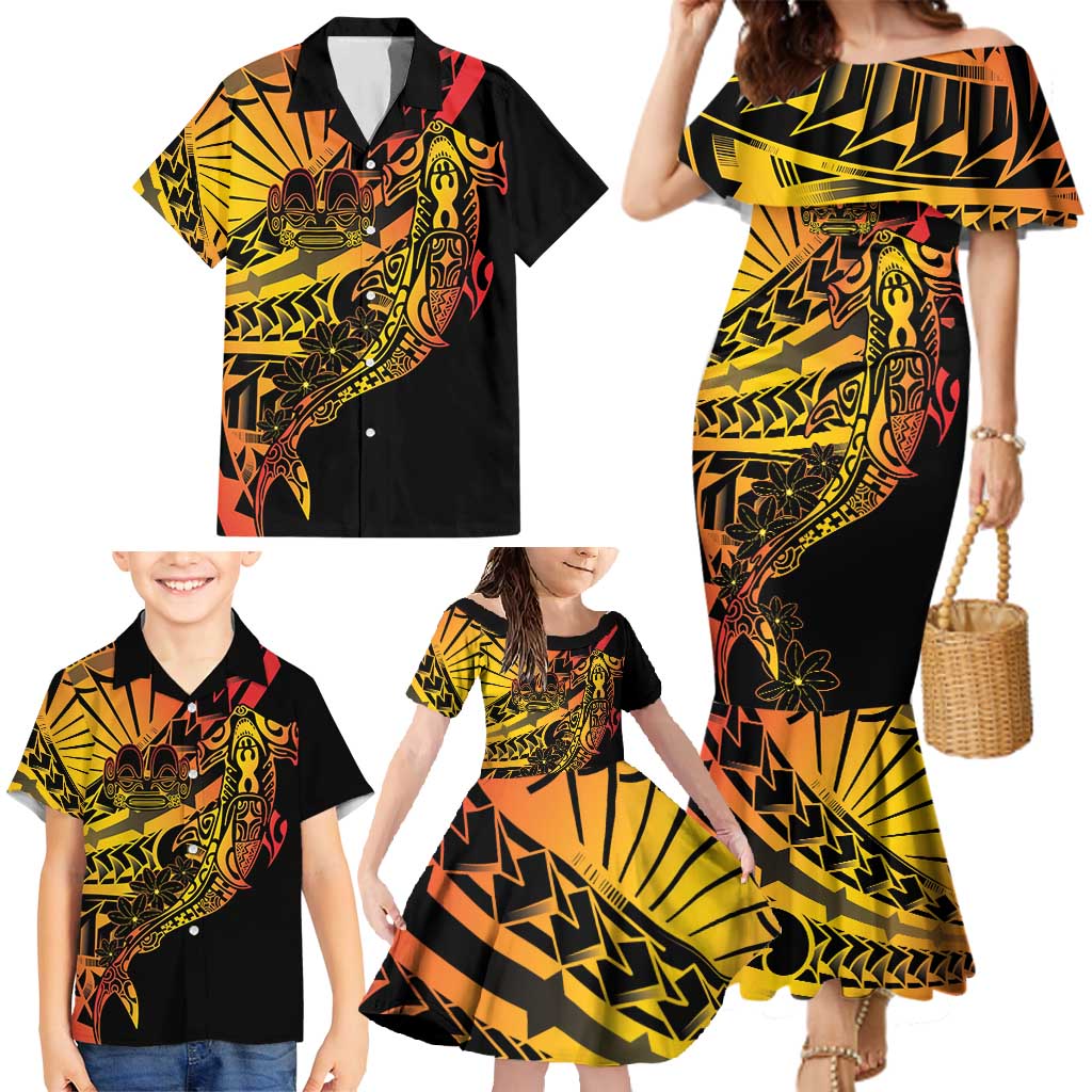 Gradient Marquesas Islands Family Matching Mermaid Dress and Hawaiian Shirt Marquesan Matatiki Hammerhead Shark Patutiki - Polynesian Pride