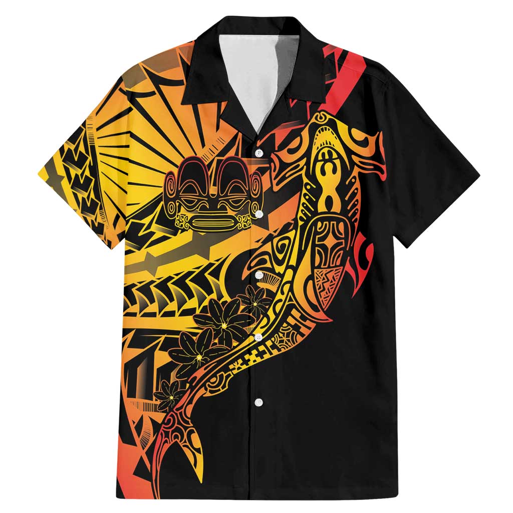 Gradient Marquesas Islands Family Matching Mermaid Dress and Hawaiian Shirt Marquesan Matatiki Hammerhead Shark Patutiki - Polynesian Pride