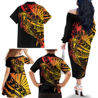 Gradient Marquesas Islands Family Matching Off The Shoulder Long Sleeve Dress and Hawaiian Shirt Marquesan Matatiki Hammerhead Shark Patutiki - Polynesian Pride