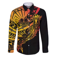 Gradient Marquesas Islands Family Matching Off The Shoulder Long Sleeve Dress and Hawaiian Shirt Marquesan Matatiki Hammerhead Shark Patutiki - Polynesian Pride