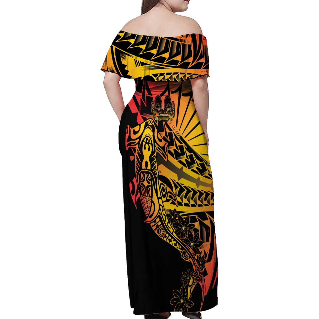 Gradient Marquesas Islands Family Matching Off Shoulder Maxi Dress and Hawaiian Shirt Marquesan Matatiki Hammerhead Shark Patutiki - Polynesian Pride